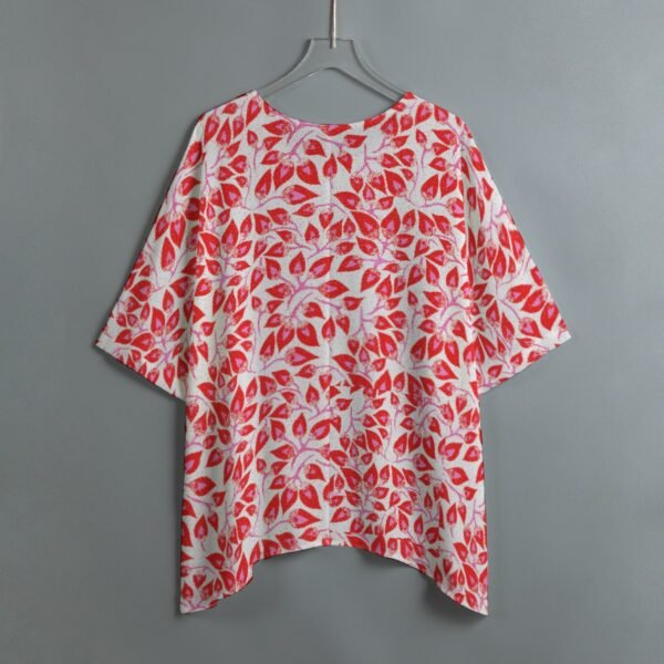 Living Art. Red Bat Sleeve Shirt with Organic-Inspired Print - Image 3
