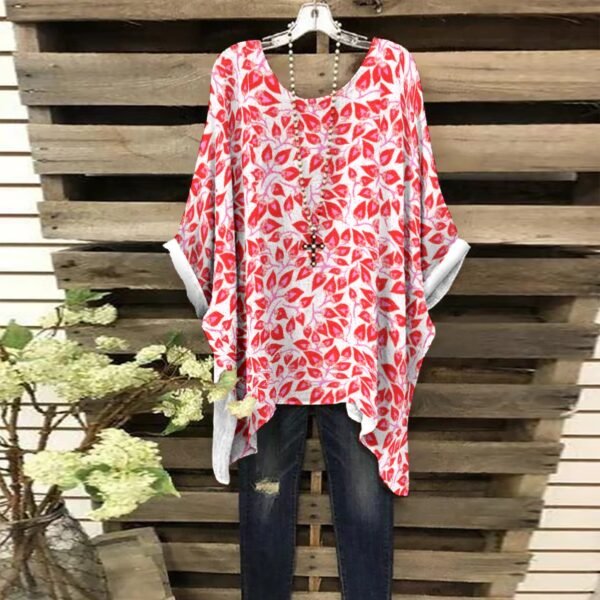 Living Art. Red Bat Sleeve Shirt with Organic-Inspired Print