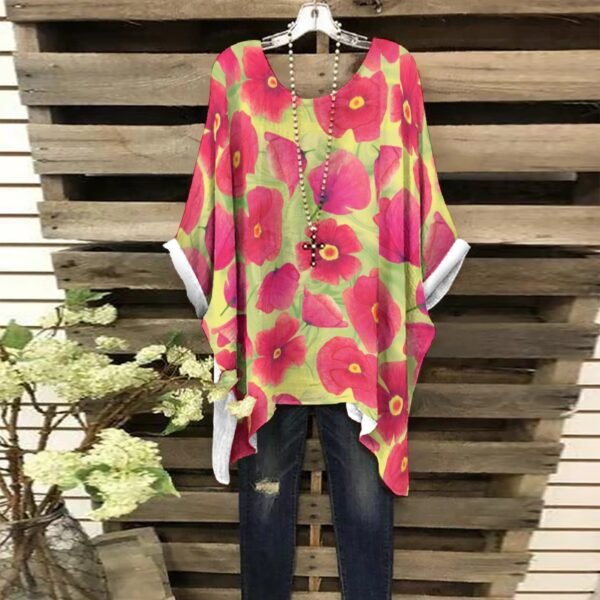 Yellow Bat Sleeve Blouse – Poppy Flower Pattern 🌼✨