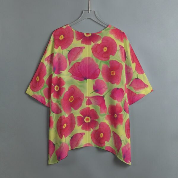 Yellow Bat Sleeve Blouse – Poppy Flower Pattern 🌼✨ - Image 3